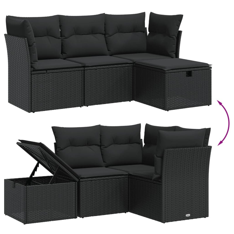 4 Piece Garden Sofa Set with Cushions Black Poly Rattan Payday Deals