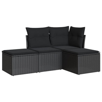 4 Piece Garden Sofa Set with Cushions Black Poly Rattan Payday Deals