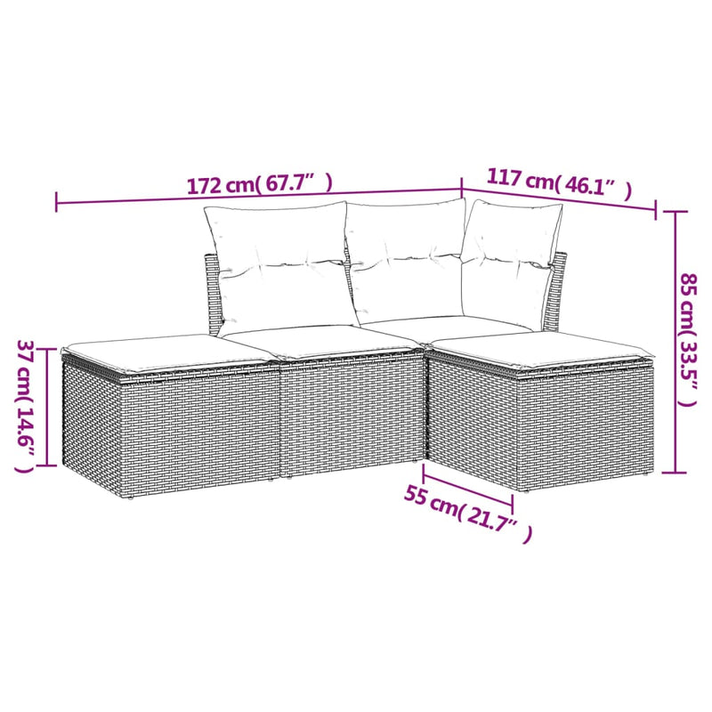 4 Piece Garden Sofa Set with Cushions Black Poly Rattan Payday Deals