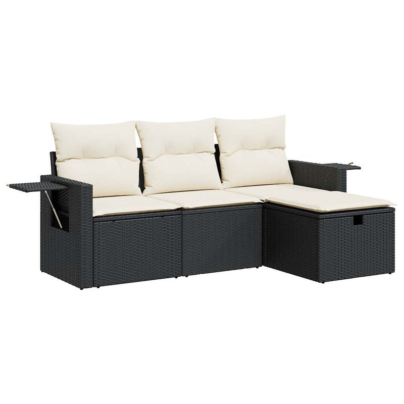 4 Piece Garden Sofa Set with Cushions Black Poly Rattan Payday Deals
