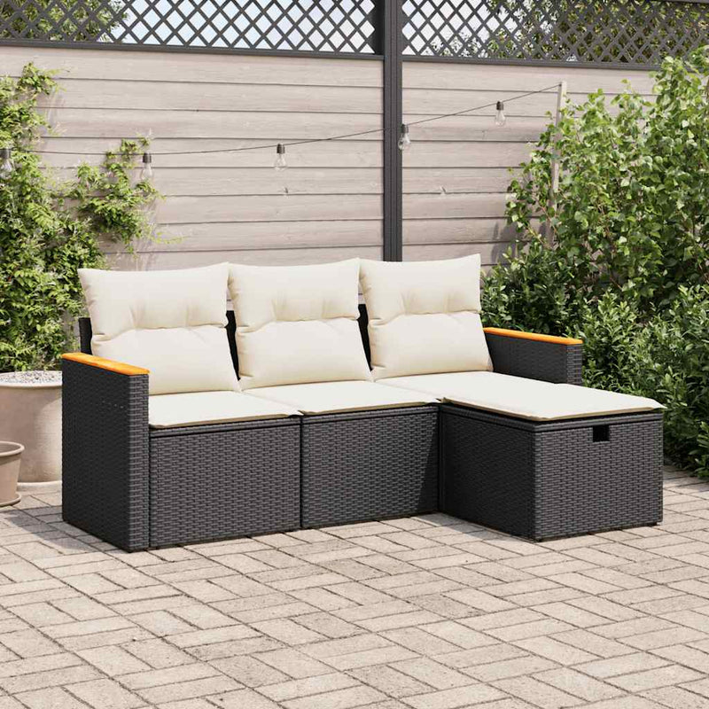 4 Piece Garden Sofa Set with Cushions Black Poly Rattan Payday Deals