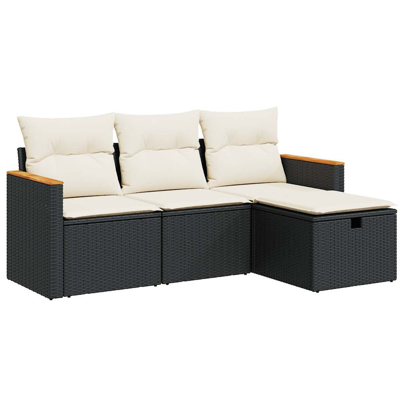 4 Piece Garden Sofa Set with Cushions Black Poly Rattan Payday Deals