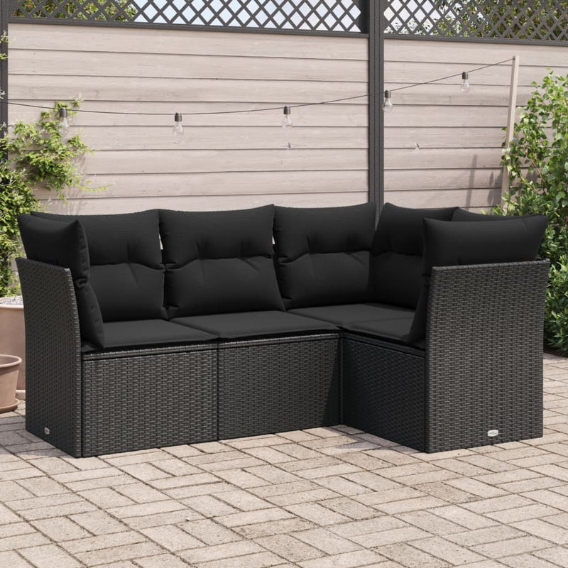 4 Piece Garden Sofa Set with Cushions Black Poly Rattan Payday Deals