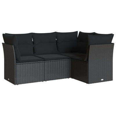4 Piece Garden Sofa Set with Cushions Black Poly Rattan Payday Deals