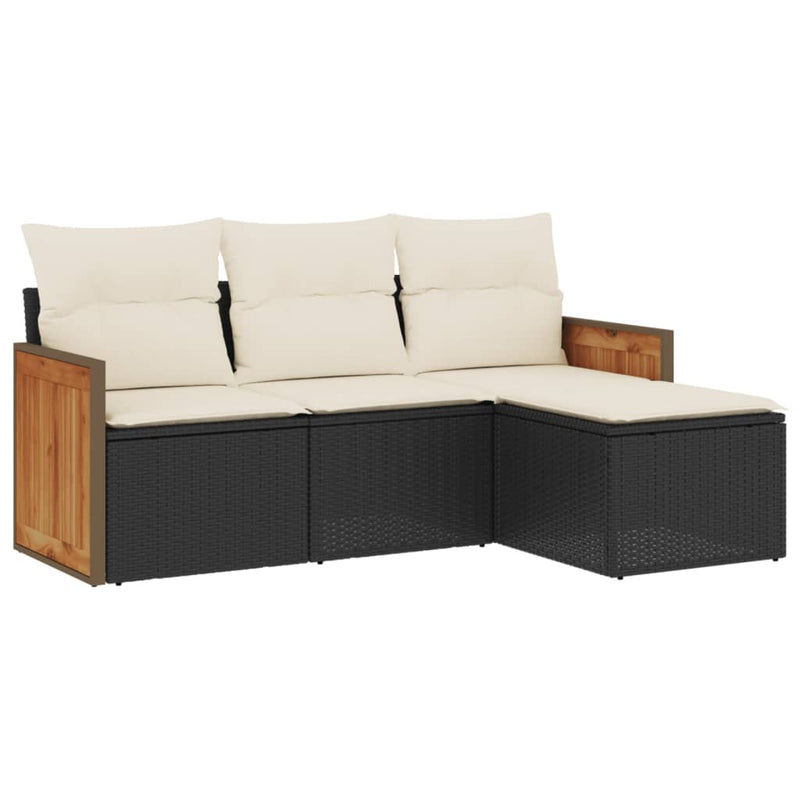 4 Piece Garden Sofa Set with Cushions Black Poly Rattan Payday Deals