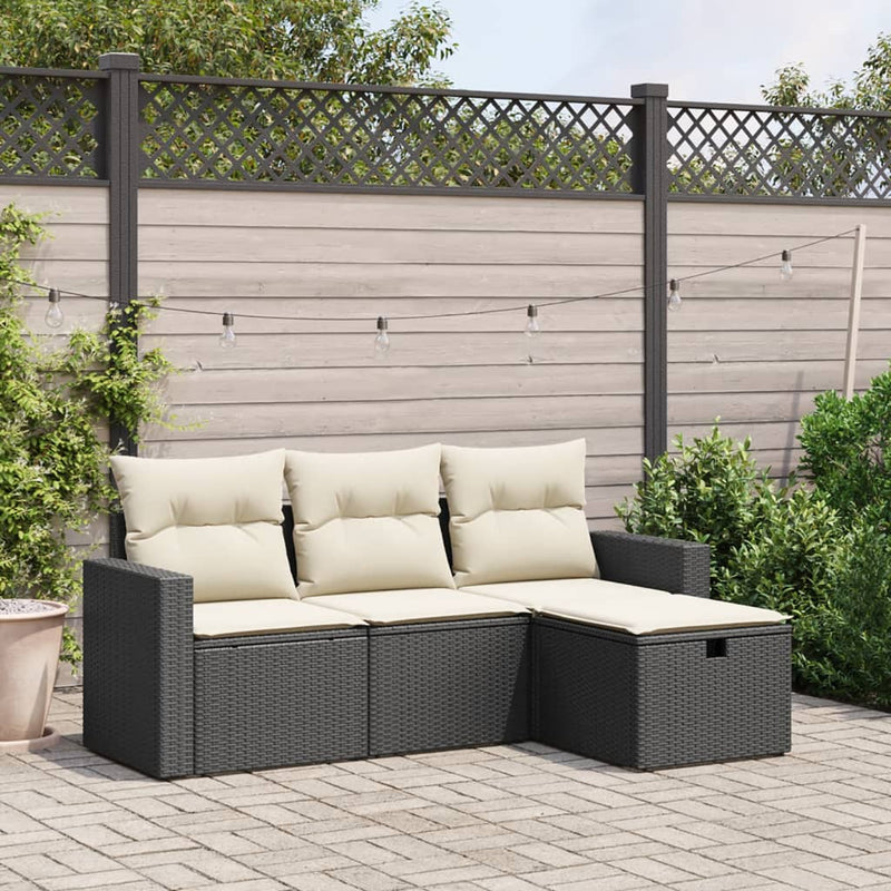 4 Piece Garden Sofa Set with Cushions Black Poly Rattan Payday Deals