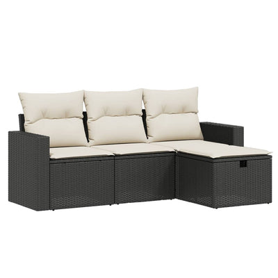 4 Piece Garden Sofa Set with Cushions Black Poly Rattan Payday Deals