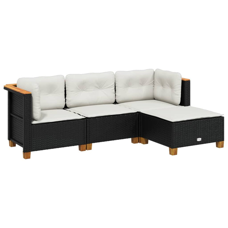 4 Piece Garden Sofa Set with Cushions Black Poly Rattan Payday Deals