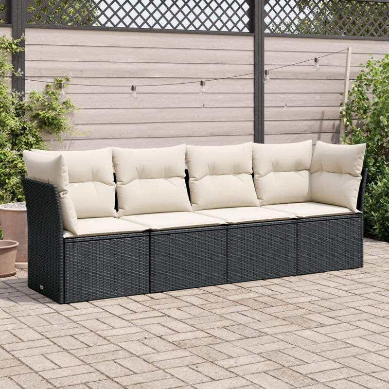 4 Piece Garden Sofa Set with Cushions Black Poly Rattan Payday Deals