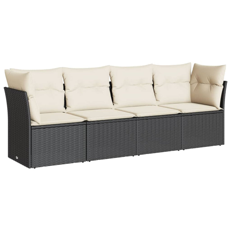 4 Piece Garden Sofa Set with Cushions Black Poly Rattan Payday Deals