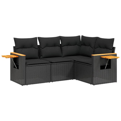 4 Piece Garden Sofa Set with Cushions Black Poly Rattan Payday Deals