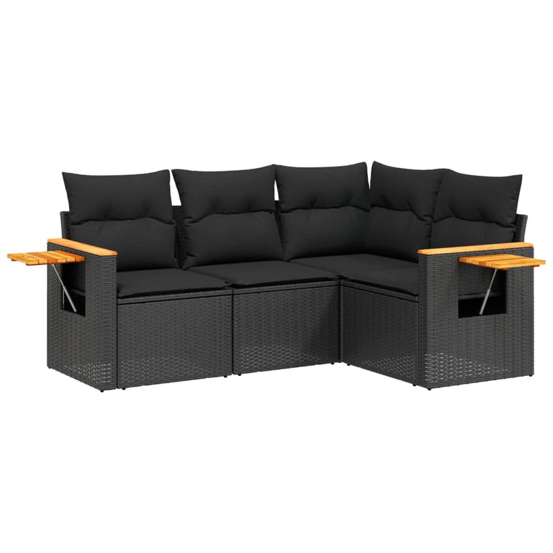 4 Piece Garden Sofa Set with Cushions Black Poly Rattan Payday Deals