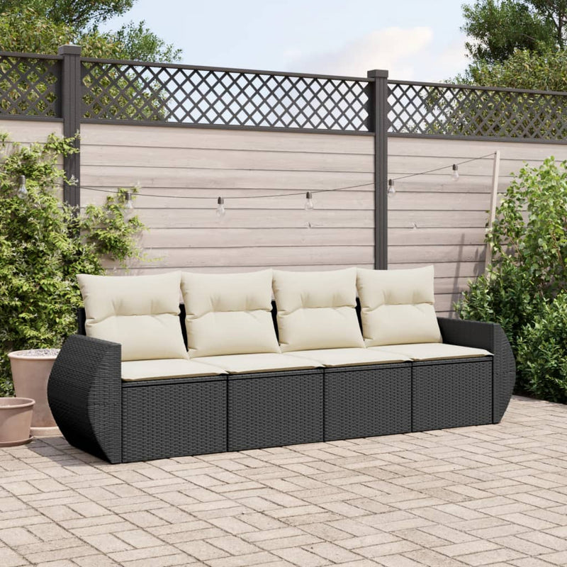 4 Piece Garden Sofa Set with Cushions Black Poly Rattan Payday Deals