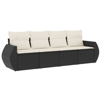 4 Piece Garden Sofa Set with Cushions Black Poly Rattan Payday Deals