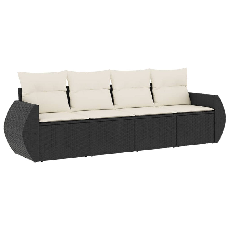 4 Piece Garden Sofa Set with Cushions Black Poly Rattan Payday Deals