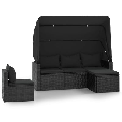 4 Piece Garden Sofa Set with Cushions Black Poly Rattan Payday Deals