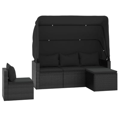 4 Piece Garden Sofa Set with Cushions Black Poly Rattan Payday Deals