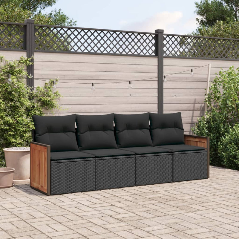 4 Piece Garden Sofa Set with Cushions Black Poly Rattan Payday Deals