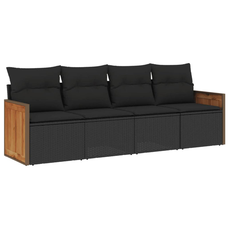 4 Piece Garden Sofa Set with Cushions Black Poly Rattan Payday Deals