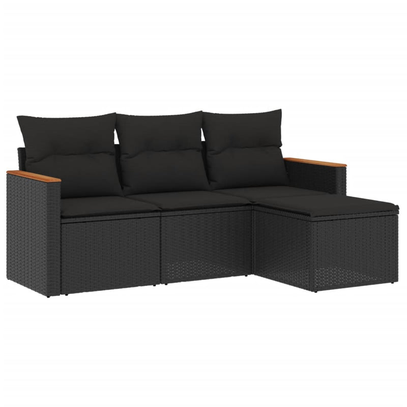 4 Piece Garden Sofa Set with Cushions Black Poly Rattan Payday Deals