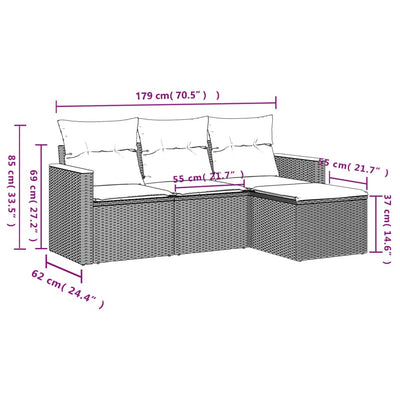 4 Piece Garden Sofa Set with Cushions Black Poly Rattan Payday Deals