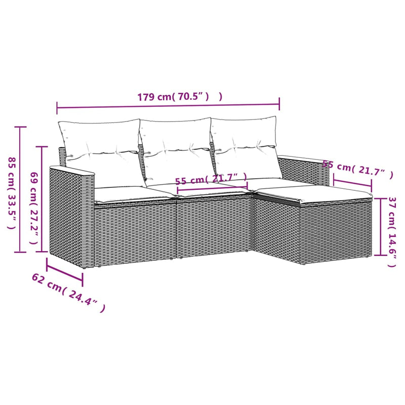 4 Piece Garden Sofa Set with Cushions Black Poly Rattan Payday Deals