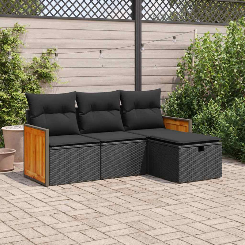 4 Piece Garden Sofa Set with Cushions Black Poly Rattan Payday Deals