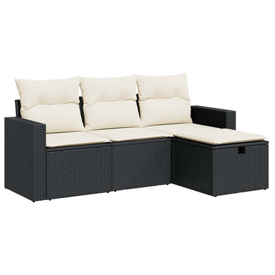 4 Piece Garden Sofa Set with Cushions Black Poly Rattan Payday Deals