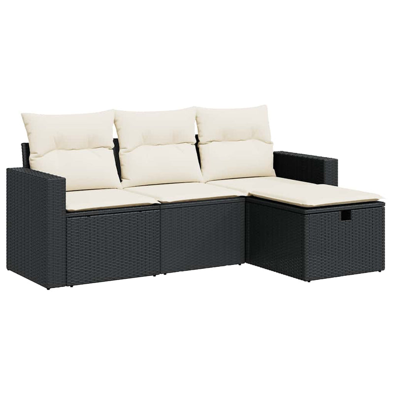 4 Piece Garden Sofa Set with Cushions Black Poly Rattan Payday Deals