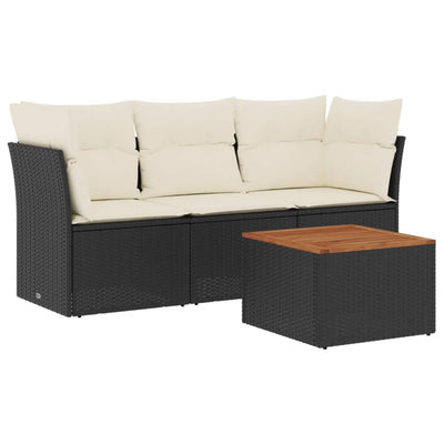 4 Piece Garden Sofa Set with Cushions Black Poly Rattan Payday Deals