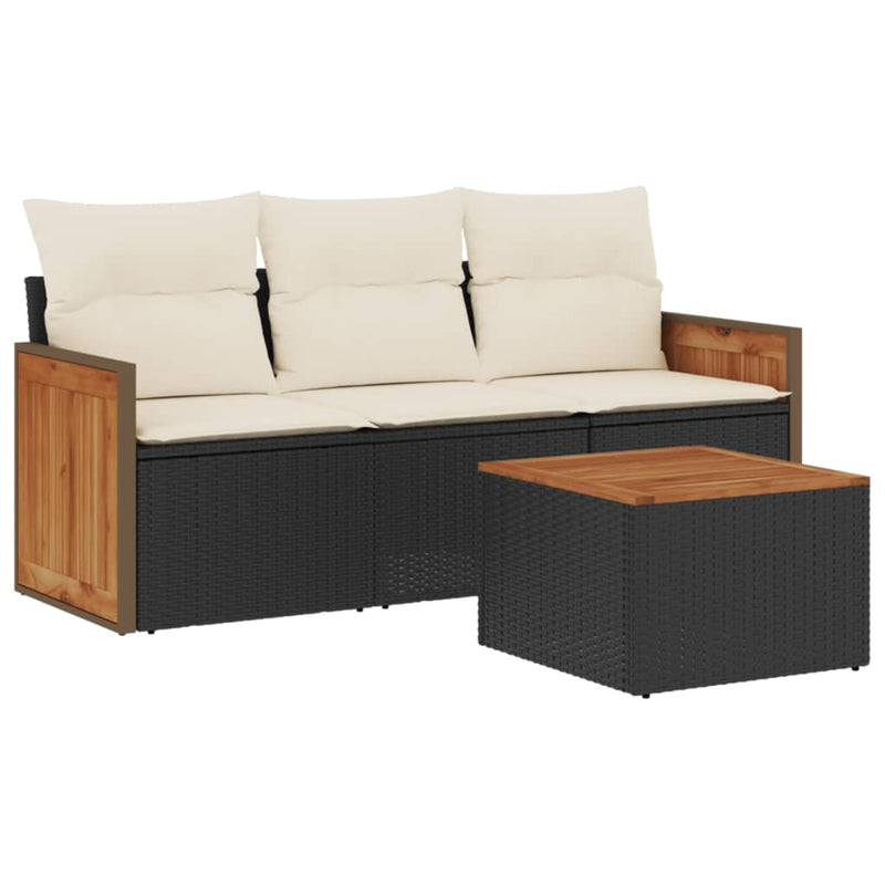 4 Piece Garden Sofa Set with Cushions Black Poly Rattan Payday Deals