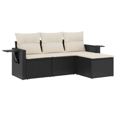 4 Piece Garden Sofa Set with Cushions Black Poly Rattan Payday Deals