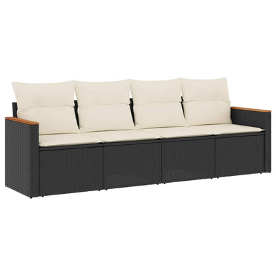 4 Piece Garden Sofa Set with Cushions Black Poly Rattan Payday Deals