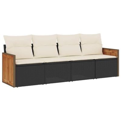 4 Piece Garden Sofa Set with Cushions Black Poly Rattan Payday Deals