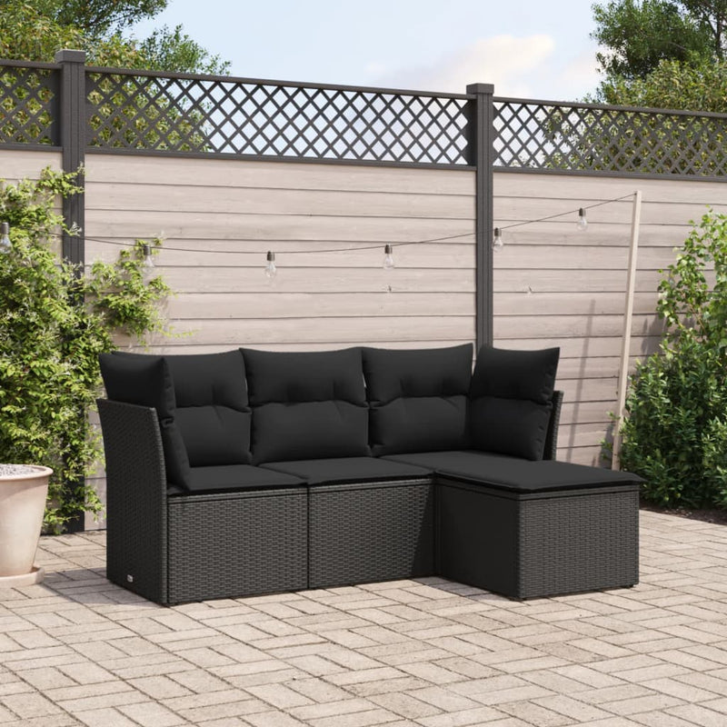 4 Piece Garden Sofa Set with Cushions Black Poly Rattan Payday Deals