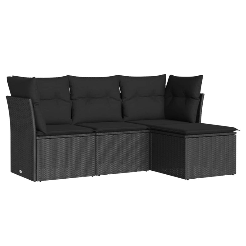 4 Piece Garden Sofa Set with Cushions Black Poly Rattan Payday Deals