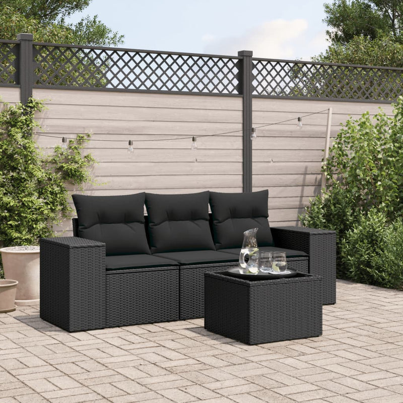 4 Piece Garden Sofa Set with Cushions Black Poly Rattan Payday Deals