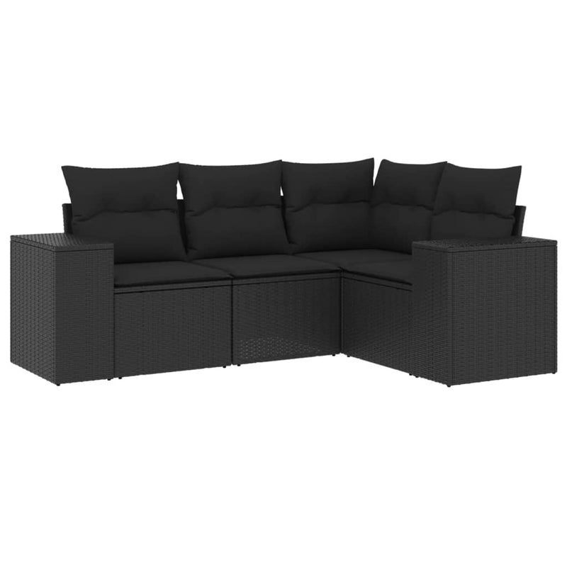4 Piece Garden Sofa Set with Cushions Black Poly Rattan Payday Deals