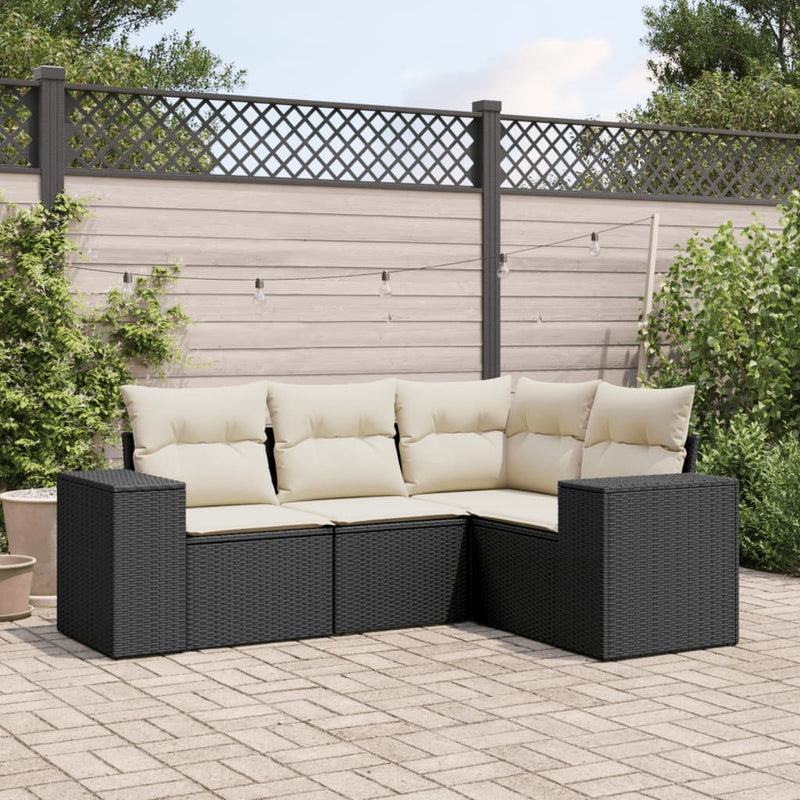 4 Piece Garden Sofa Set with Cushions Black Poly Rattan Payday Deals