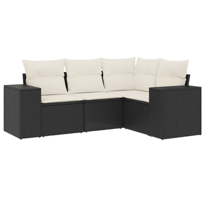 4 Piece Garden Sofa Set with Cushions Black Poly Rattan Payday Deals