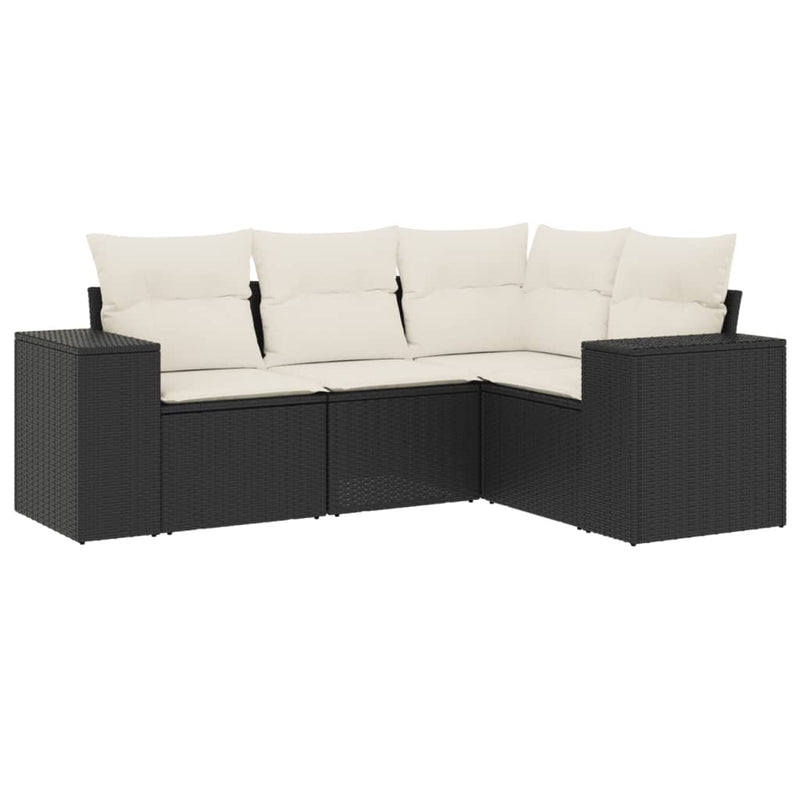 4 Piece Garden Sofa Set with Cushions Black Poly Rattan Payday Deals