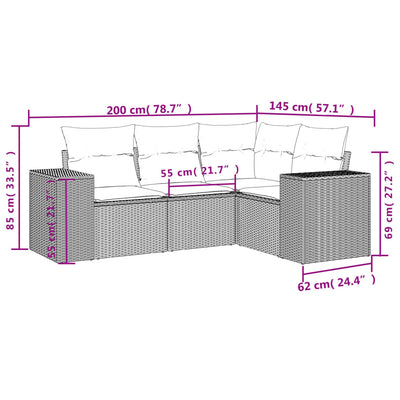 4 Piece Garden Sofa Set with Cushions Black Poly Rattan Payday Deals
