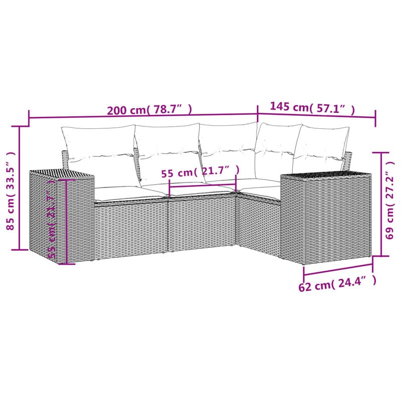 4 Piece Garden Sofa Set with Cushions Black Poly Rattan Payday Deals