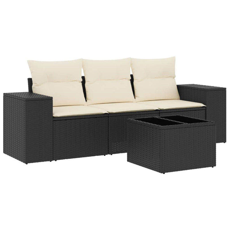 4 Piece Garden Sofa Set with Cushions Black Poly Rattan Payday Deals