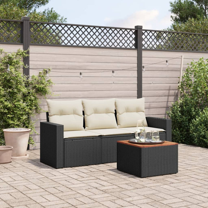 4 Piece Garden Sofa Set with Cushions Black Poly Rattan Payday Deals