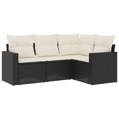 4 Piece Garden Sofa Set with Cushions Black Poly Rattan Payday Deals