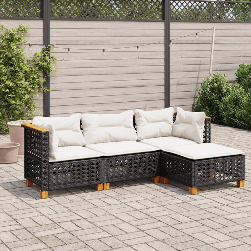 4 Piece Garden Sofa Set with Cushions Black Poly Rattan Payday Deals