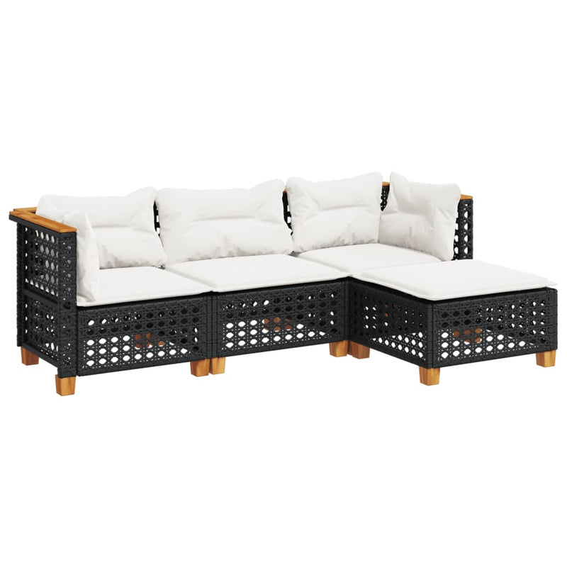 4 Piece Garden Sofa Set with Cushions Black Poly Rattan Payday Deals