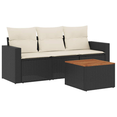 4 Piece Garden Sofa Set with Cushions Black Poly Rattan Payday Deals