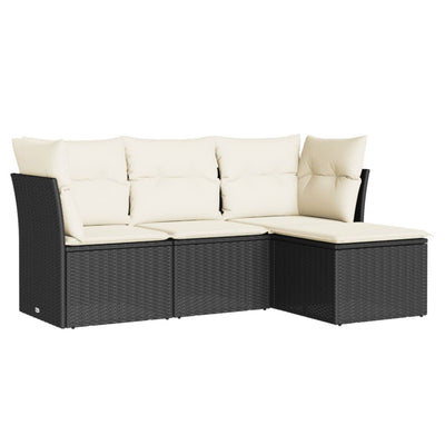 4 Piece Garden Sofa Set with Cushions Black Poly Rattan Payday Deals